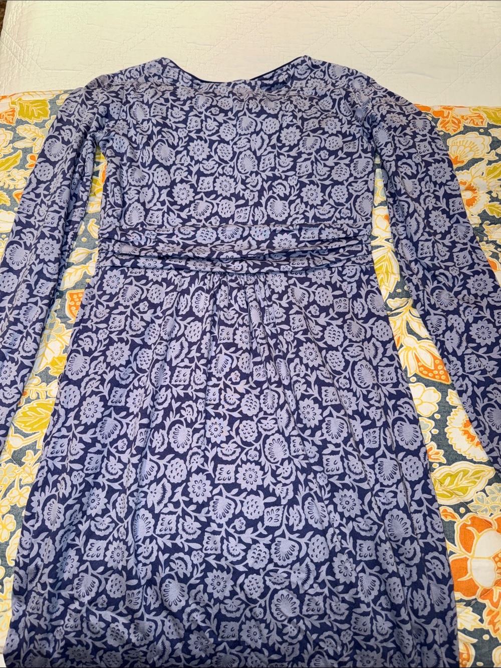 Boden Long-Sleeve Navy and Periwinkle Floral Jersey Dress - Picture 9 of 11